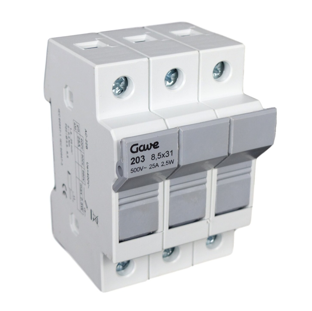 PORTAFUSIBLE  8,5X31,5 3P 20A.CARRIL DIN