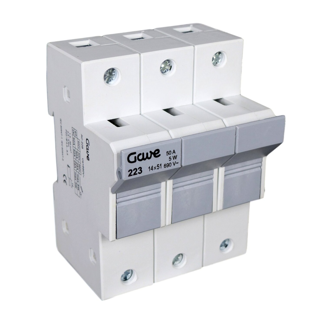 PORTAFUSIBLE  14X51 3P 50A.RAIL DIN