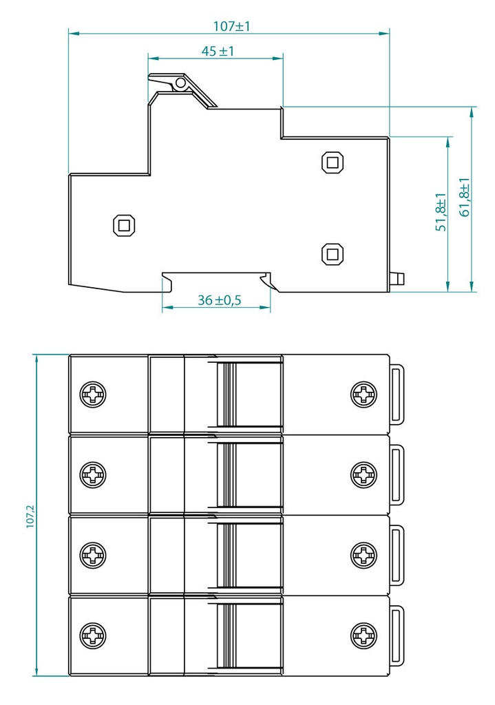 PORTAFUSIBLE  14X51 3P+N 50A.RAIL DIN