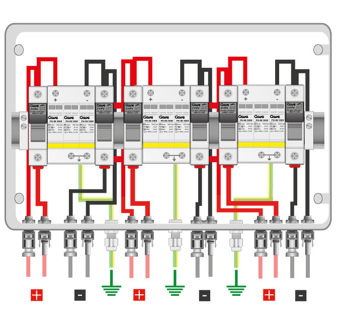 CAJA MODULAR CONEXIÓN MC4 3MPPT - 1STR.FUS 12A - SIN SECCIONADOR + PROTECTOR SOBRETENSION II