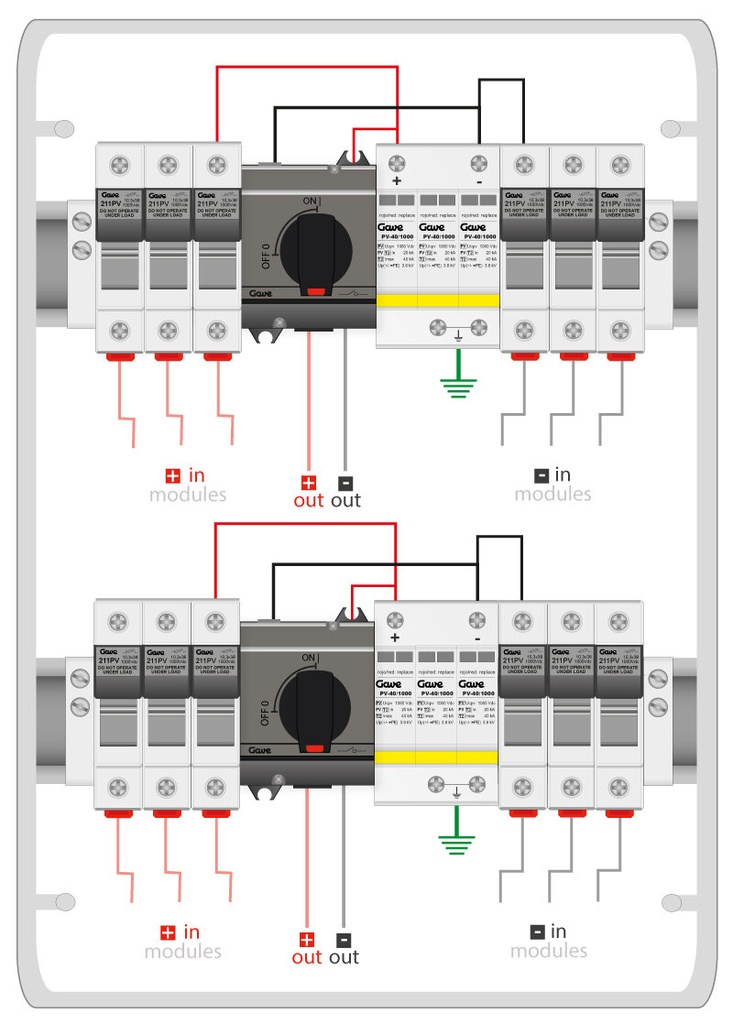 CAJA MODULAR CONEXIÓN PV 2MPPT - 3STR.FUS 12A + PROTECTOR SOBRETENSION II