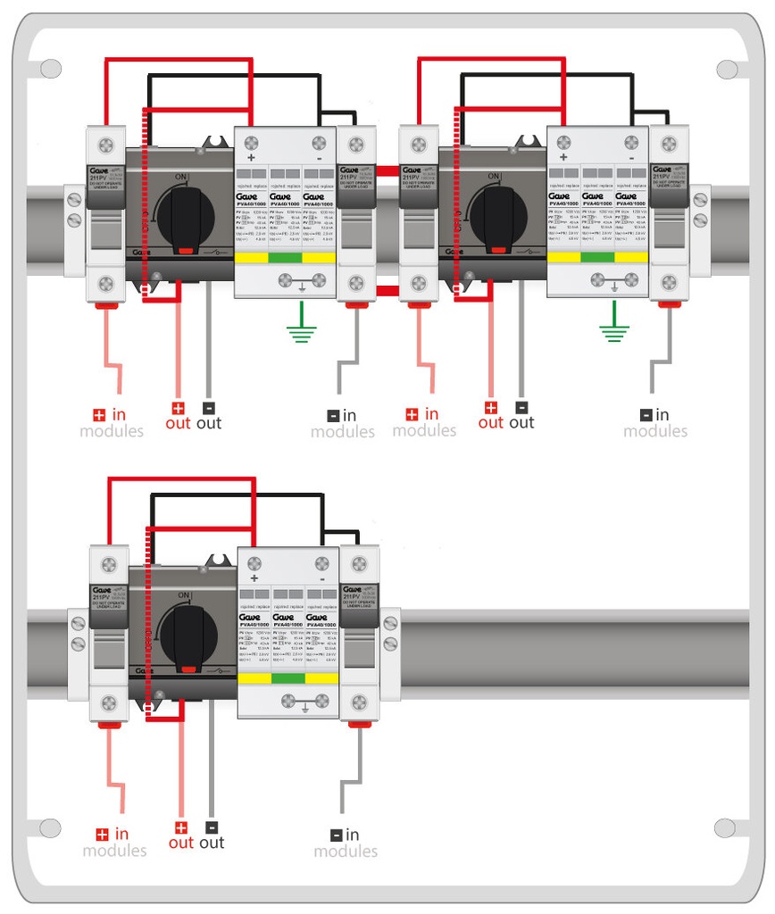 CAJA MODULAR CONEXIÓN PV 3MPPT - 1STRING FUS 12A + PROTECTOR SOBRETENSION I+II